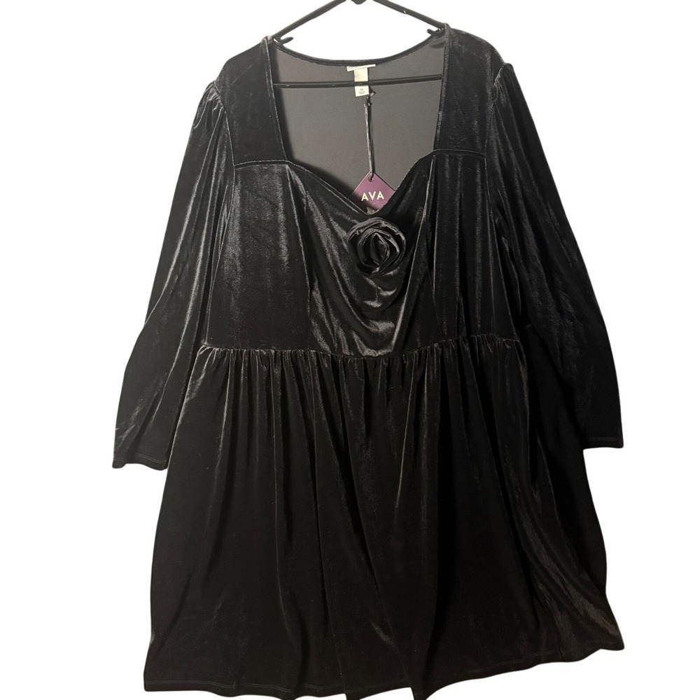 Womens 3X Black Dress Velvet Sweetheart‎ Long Sleeve whimsigoth witchy rose NEW